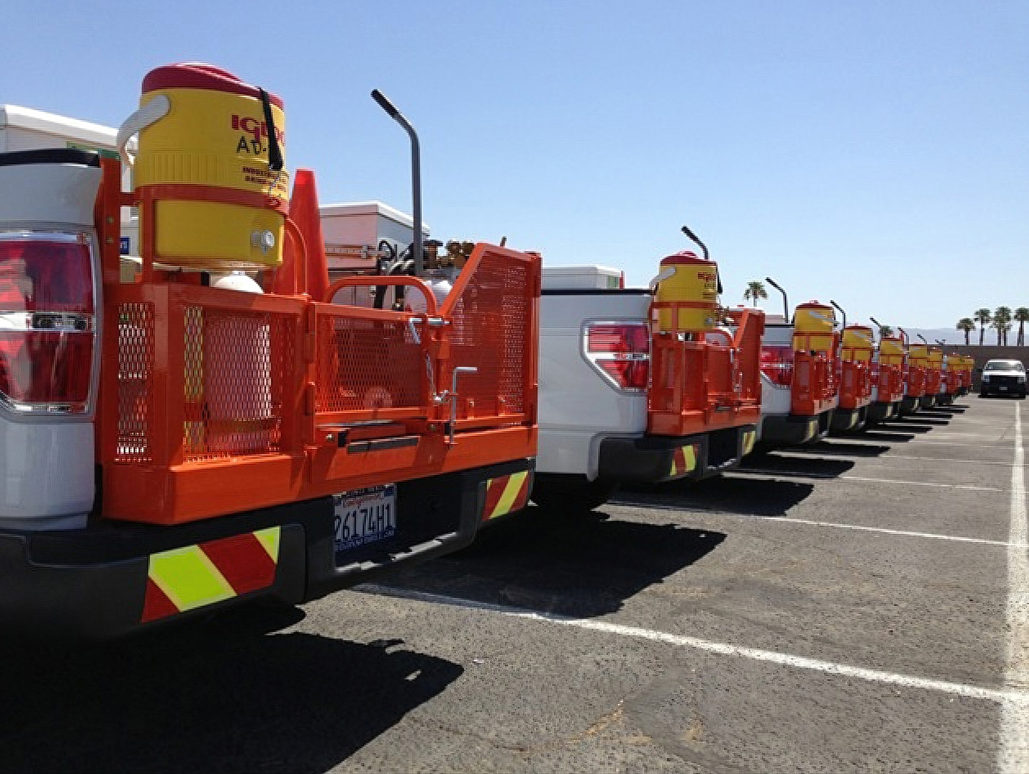 row of trucks